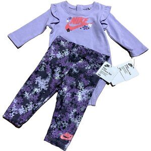 Nike Baby Two Piece Outfit Size 6 Months Purple Floral Pants Lavvender Bodysuit